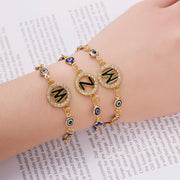 26 Alphabet Letter Rhinestone Charm Adjustable Bracelet Evil Eye Beads Chain Bracelets for Women Party Wedding Jewelry