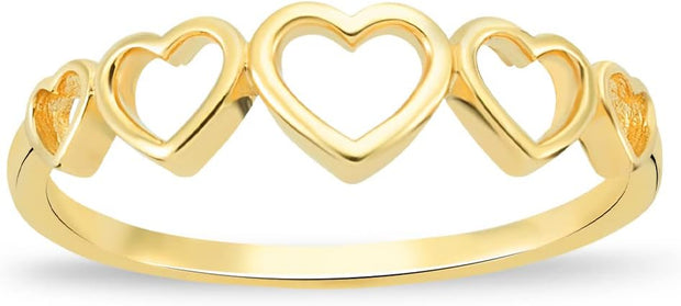 14K Yellow Gold Heart Ring | 14K Solid Gold Stacking Rings | Delicate Gold Open Hearts Ring for Women | Women'S 14K Gold Jewelry | Gift for Anniversary, Sizes 5 to 9