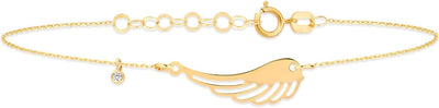 Diamond Angel Wing Bracelet for Women | 14K Real Gold Wing Charm Bracelets | 14K Solid Gold Dainty Bracelets | Women'S 14K Gold Jewelry | Gift for Christmas, Adjustable 6" to 7"