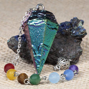 Healing Crystal Quartz 7 Chakra Pendulum Dowsing Gemstone Divination Reiki Stone