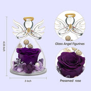 "Angelic Glass Figurine with Preserved Purple Rose - Perfect Gifts for Mom, Women, and Grandma"