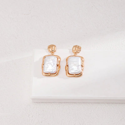 Rectangle Link Pearl Earrings